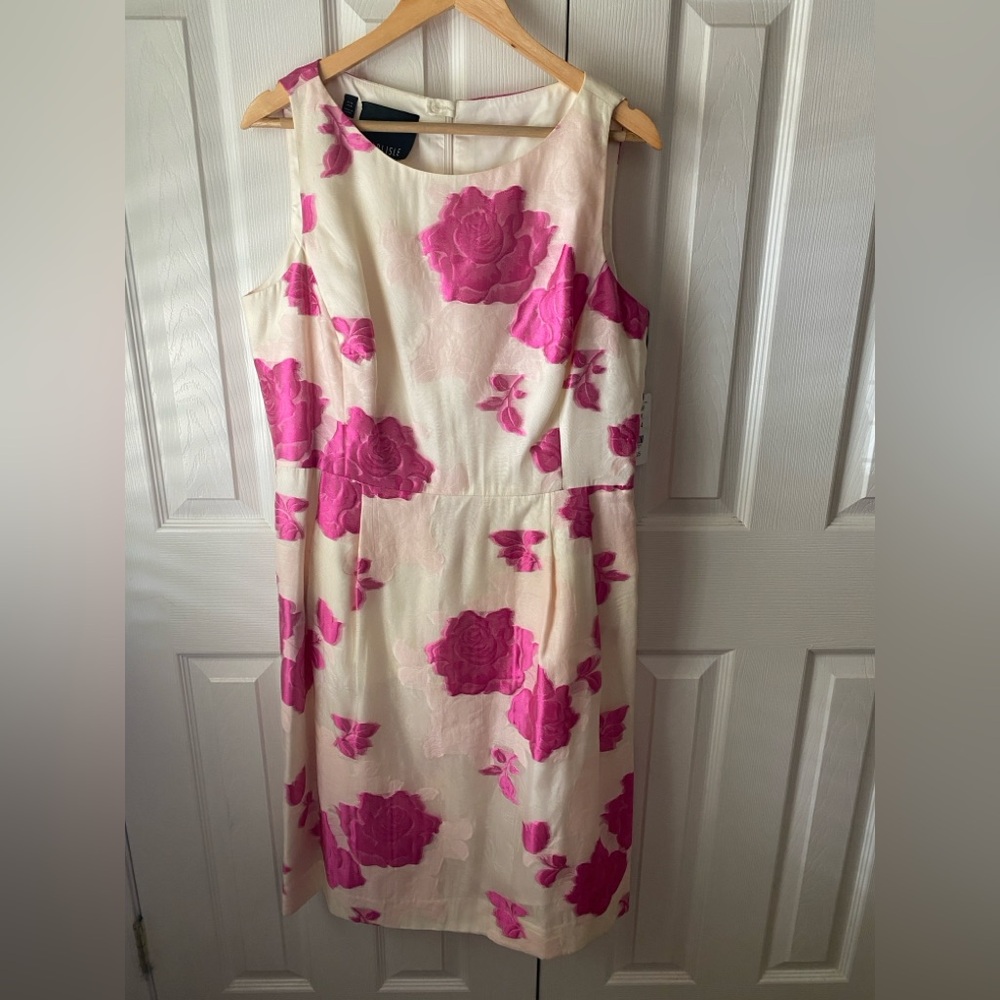 🆕 CARLISLE Veronique Cream Magenta Pink Floral Silk Blend Midi Sheath Dress 14